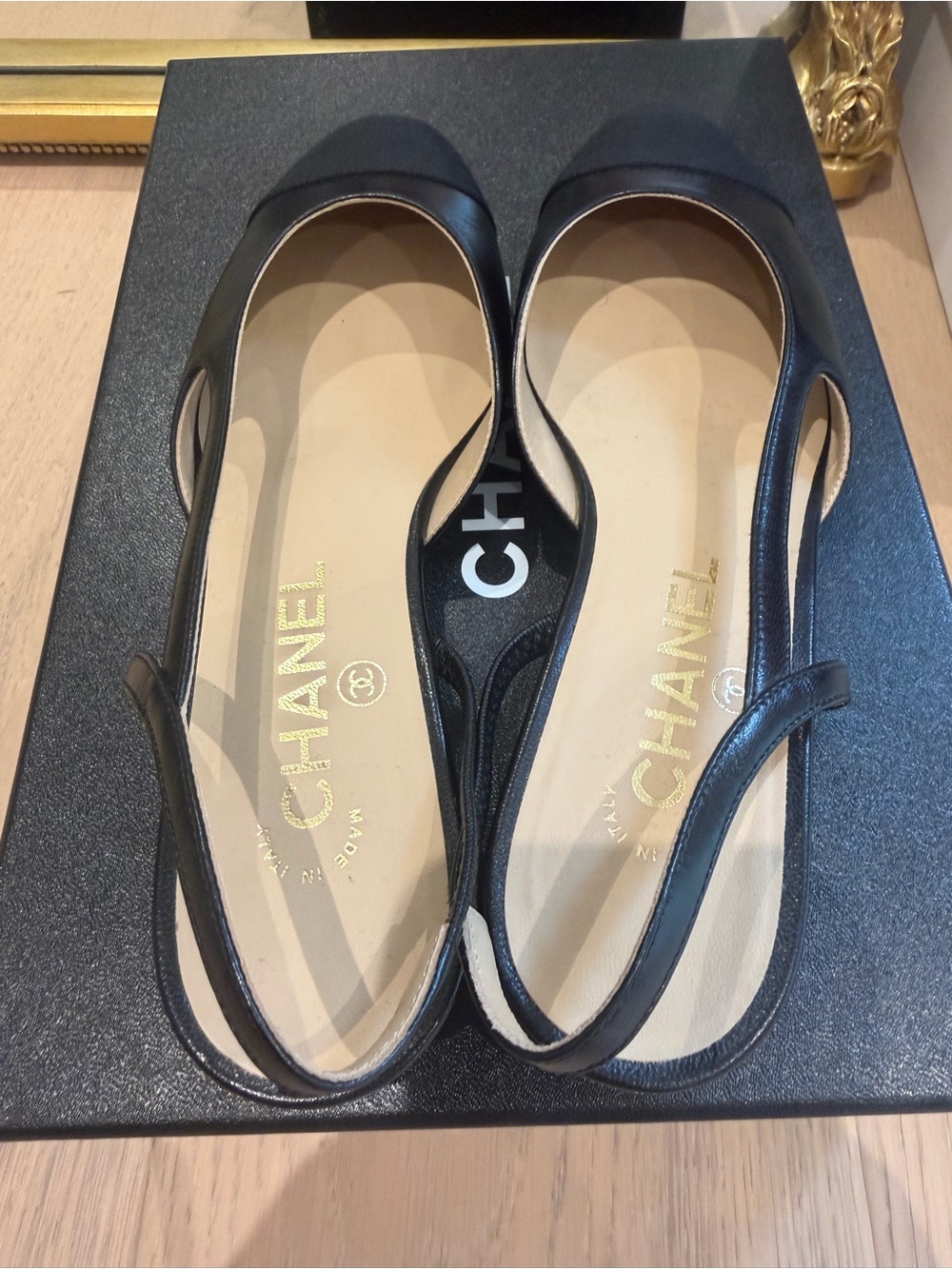 CHANEL Black Leather Slingback Flats - Picture 5 of 11